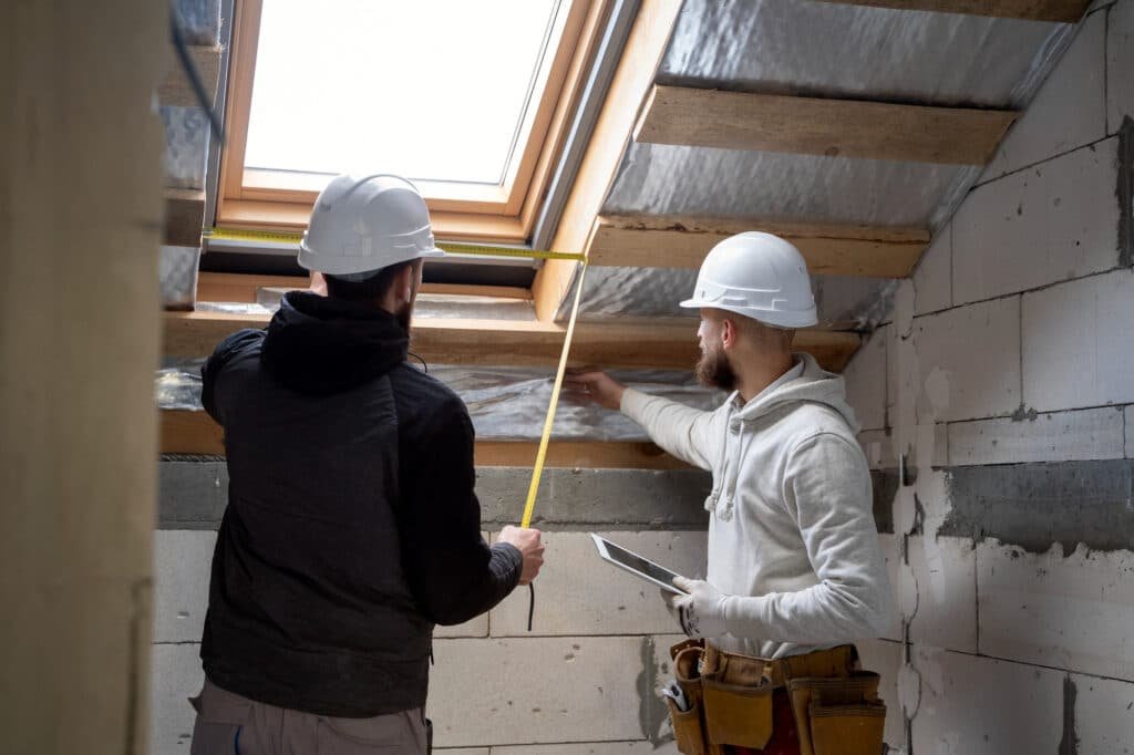 Prise de mesures pour travaux d’isolation sous toiture à Amiens.